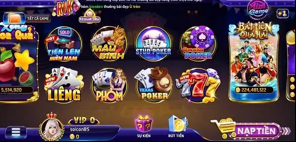 Các tựa game cá cược hấp dẫn đang có mặt tại cổng game Rik vip