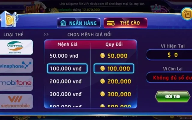 Rút thưởng Rikvip thông qua hình thức thẻ cào 