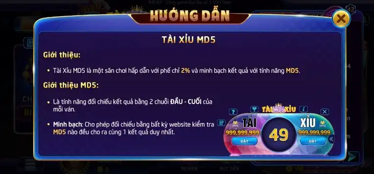 Đặt cược tài xỉu MD5 tại Rikvip