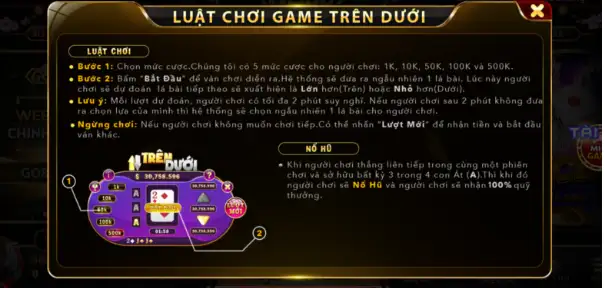 Hướng dẫn luật chơi Minigame Trên Dưới chi tiết tại Rikvip 