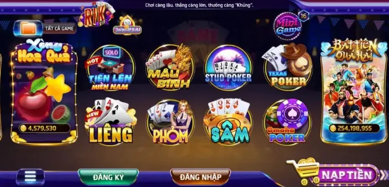 Các game bài có mặt tại cổng game Rik vip