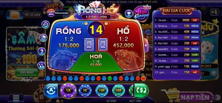 Cách tham gia chơi mini game Rồng Hổ tại Rikvip 